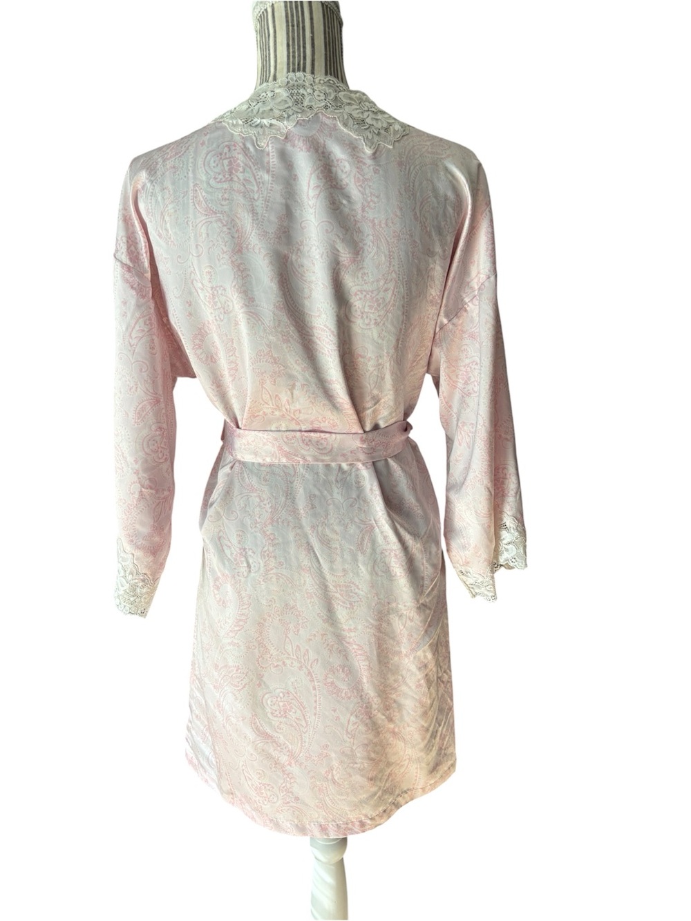 Lauren Ralph Lauren Pink Lace Trim Robe Small Bridal Floral Wrap Belted - Picture 2 of 7